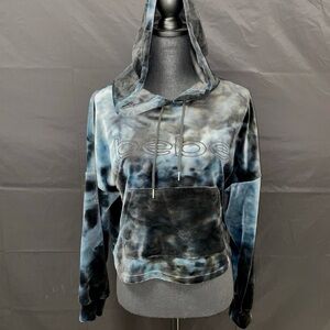 Bebe medium plush velour cropped hoodie pull over tie dye black with pockets